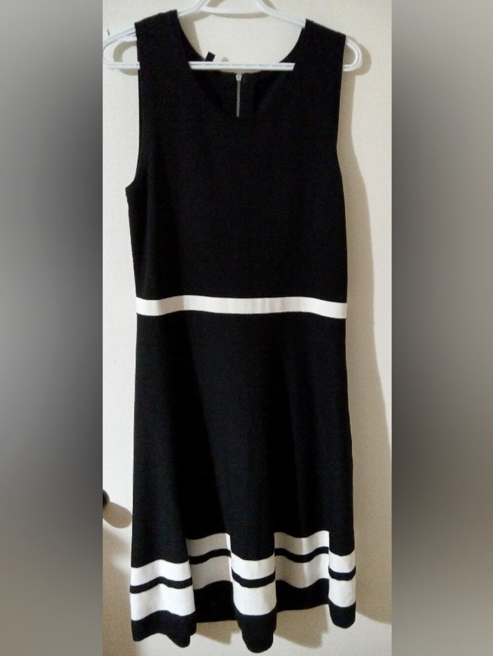 Talbots Black White Knit Ponte Fit & Flare Trim Hem Dress (Medium)